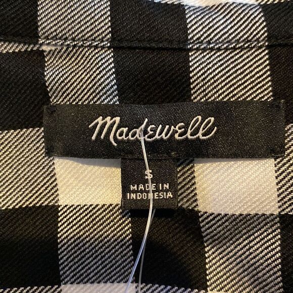 Madewell Women’s Small Checks Blouse Wrap Front Elastic Waist Long Sleeve - Picture 5 of 6